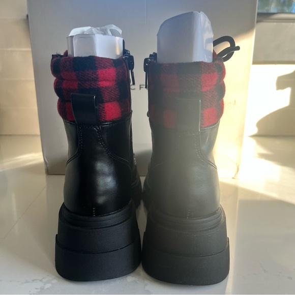 Marc Fisher Women’s Sz 9 Black Leather Buffalo Check Upper & Tongue Combat Boots - Picture 5 of 11